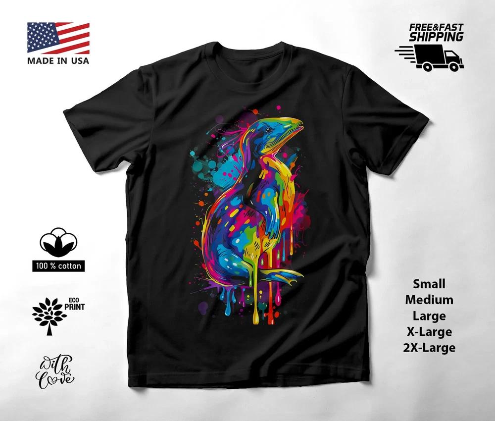 Colorful Penguin Neon Graphic T-Shirt Black Unisex S-2XL