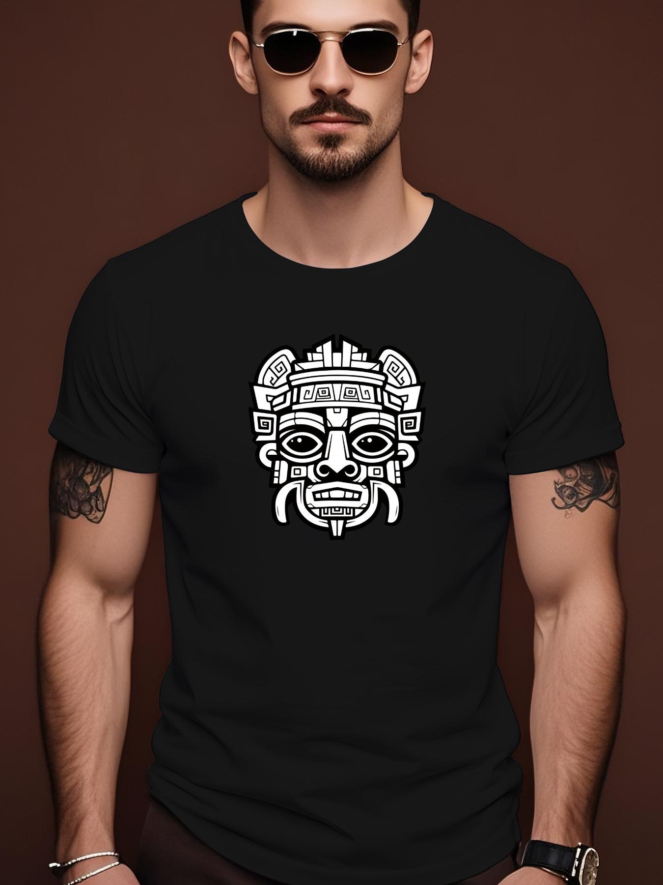 Black White Aztec Face Graphic Tshirt - Vintage-Inspired ... M