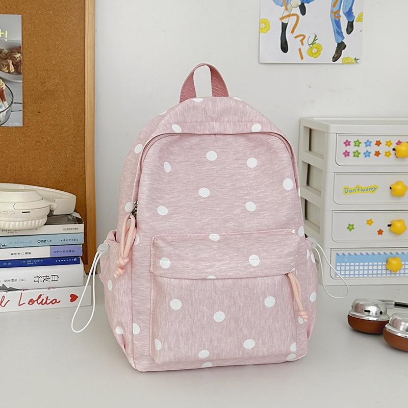 Schoolbag Cherry Blossom Pink Polka Dot School Bag Girls Junior High School Ins Niche High Value High School Student Backpack Large Capacity Fashion