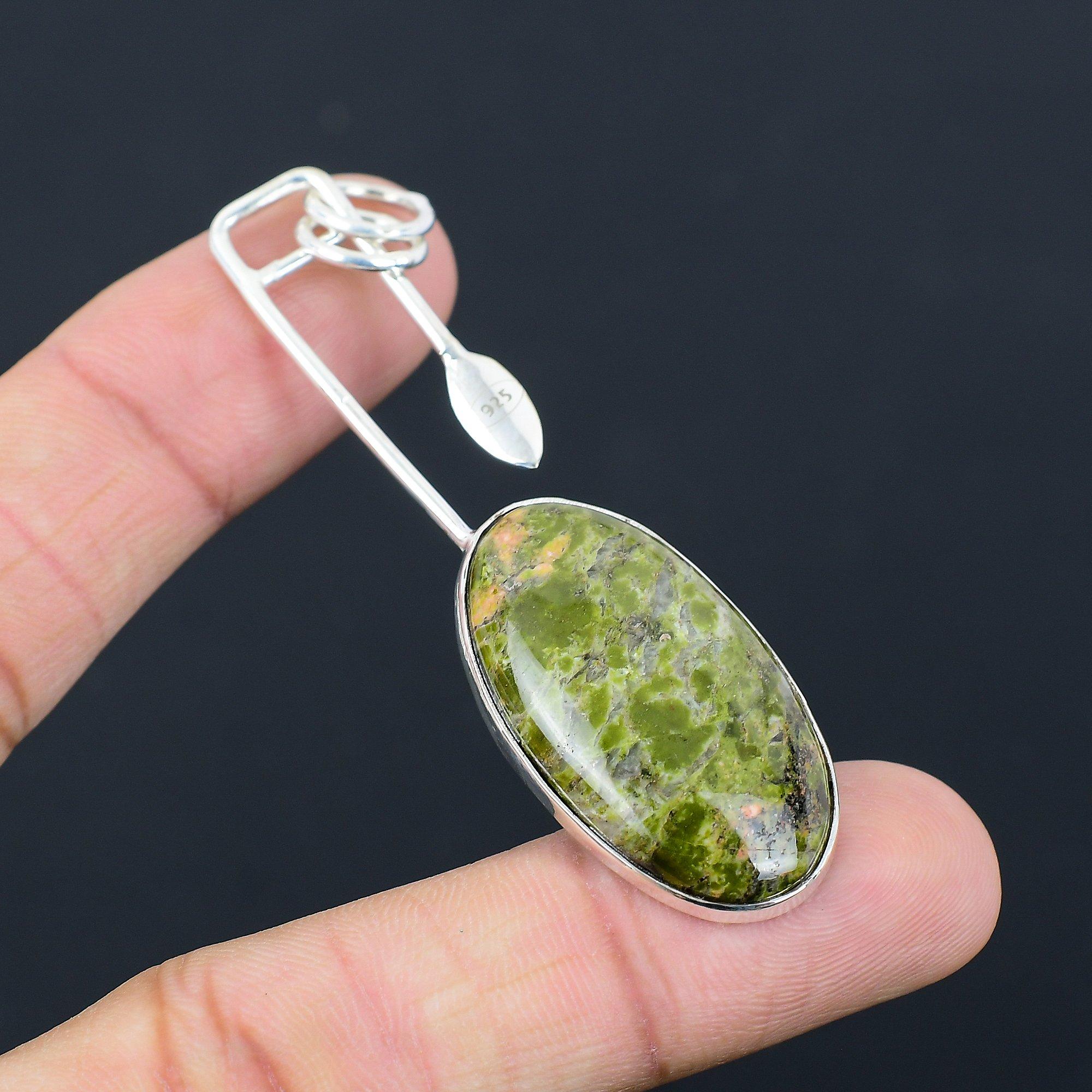 

Natural Unakite Gemstone Indian Jewelry 925 Sterling Silver Pendant For Girls