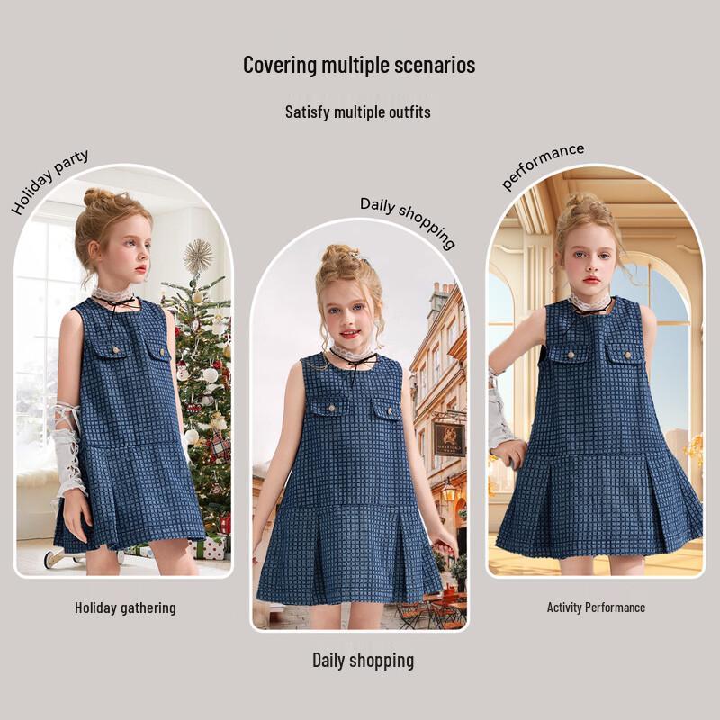 ASK JUNIOR Girls' Summer Sleeveless Denim Princess Dress