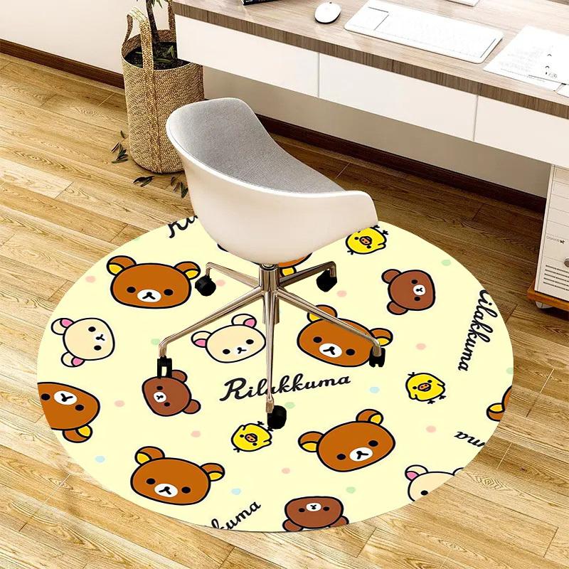 1pc Rilakkuma Pattern Cute Animals Round carpet, Made of Polyester,Perfect for Decorating Office Chairs, Living Rooms,Vibrant Decorative Rug