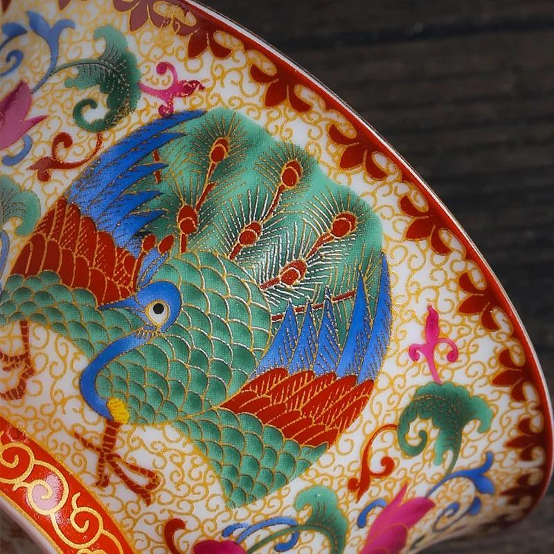 Color Enamel Gaiwan White Porcelain Cover Bowl Golden Kung Fu Tea Set Handpainted Peony Flower Tureen Travel Teaware