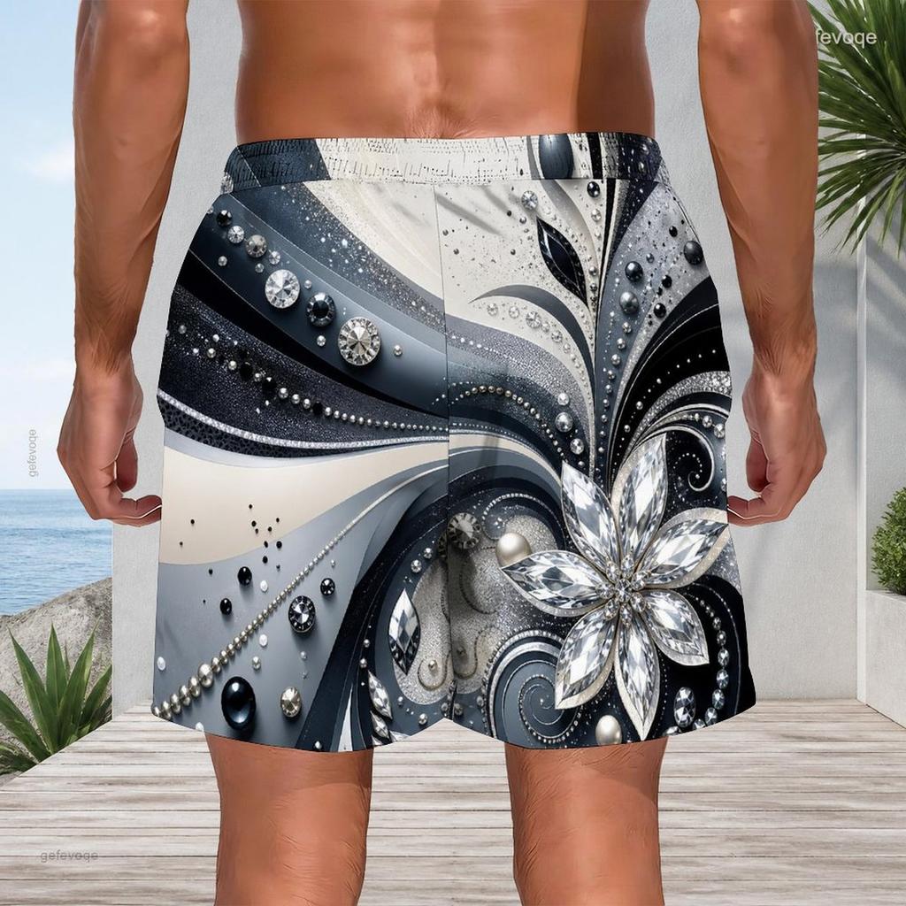 Mens Black Gold Glitter Drip Print Quick Dry Beach Shorts Plus Size Drawstring Loose Swim Trunks For Summer Surfing Swimming Vacation