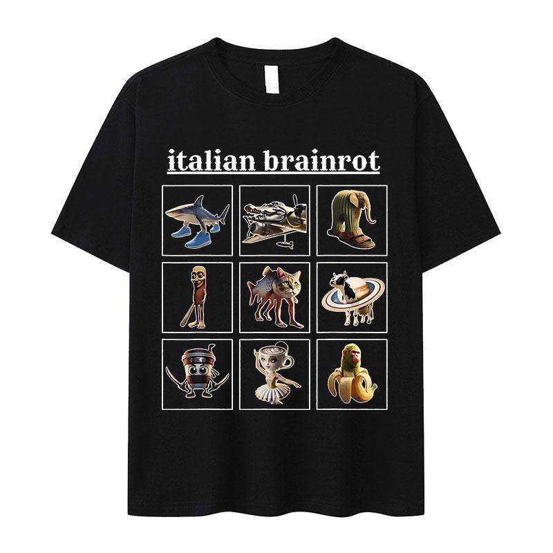 Italian T-shirt Brainrot Interesting Cappuccino Assassin Meme Men Kawaii Women Short-sleeved men summer 100% cotton T-shirt