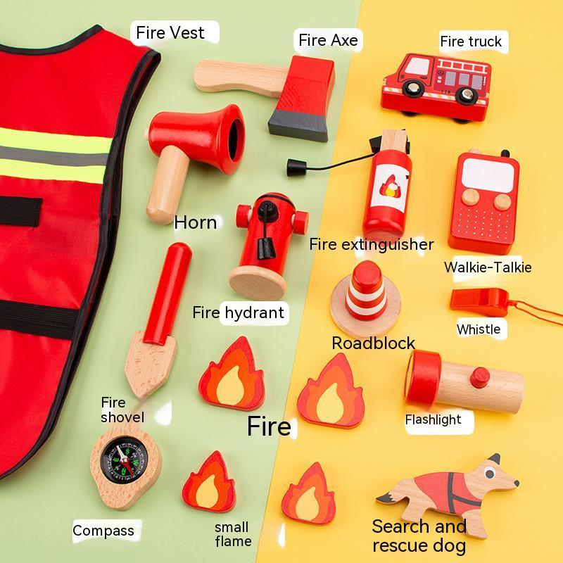 Children's Play House Firefighter Role-playing Toy Set Wooden Simulation Kindergarten Fire Fighting Fire Truck