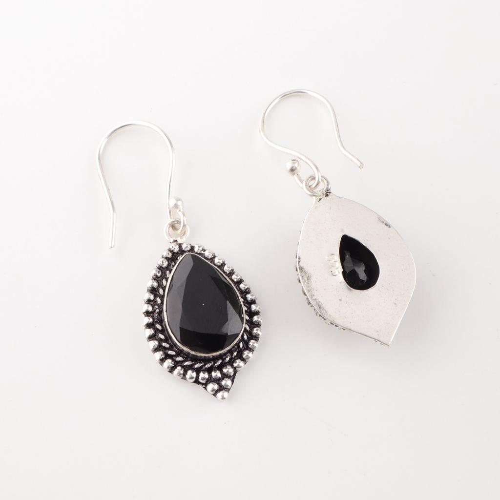Black Onyx Gemstone 925 Sterling Silver Handcrafted Jewelry Drop/Dangle Earrings EE-164-17