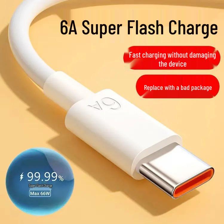 6A Super Fast Type-C Charging Cable for Huawei, Honor, Apple - 66W Flash Charge Compatible.