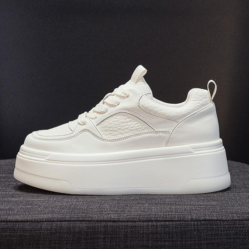 Soft Leather Comfortable Forrest Gump Shoes Breathable Little White Shoes Women's 2025 New Muffin Non-slip Board Shoes Thick Sole Heightening Casual