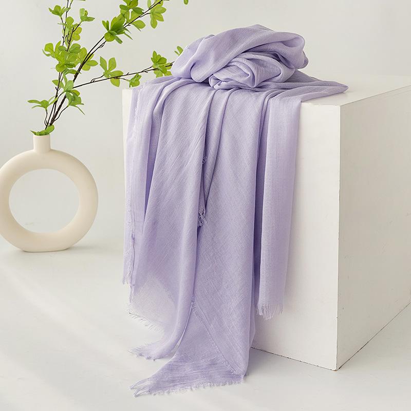 Gray Cotton and Linen Silk Scarf Solid Color Japanese Beach Silk Scarf Long High-end Shawl Retro Raw Edge Gauze Scarf