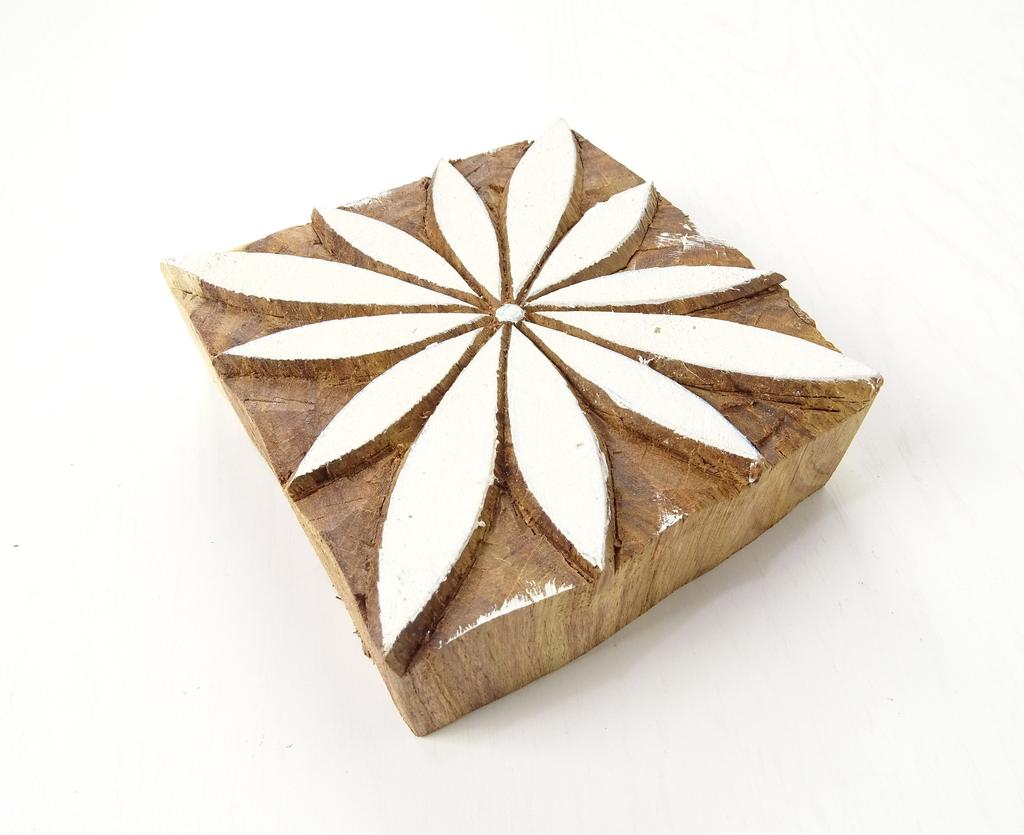 Star Indian Wood Block Art Handcarved Printing Block Textile Stamp
