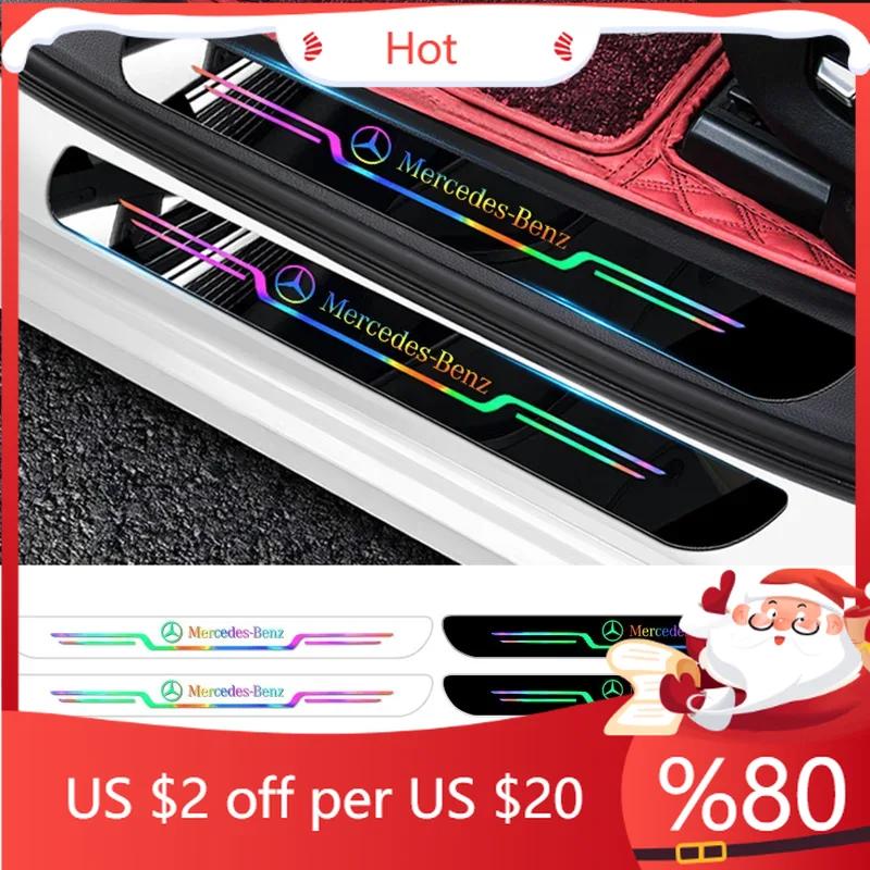 UAYLZ1 2025 Hot 4Pcs Car Laser Threshold Protect Auto Emblem Sticker Accessories For Mercedes Benz AMG Brabus Smart W204 GLC CLA W205 W