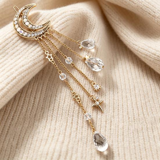 Haarnadel Haarschmuck, Stern Mond Quaste Haarspange mit Kunstkristall, Leichter Gesichtsschlankmachender Haarschmuck