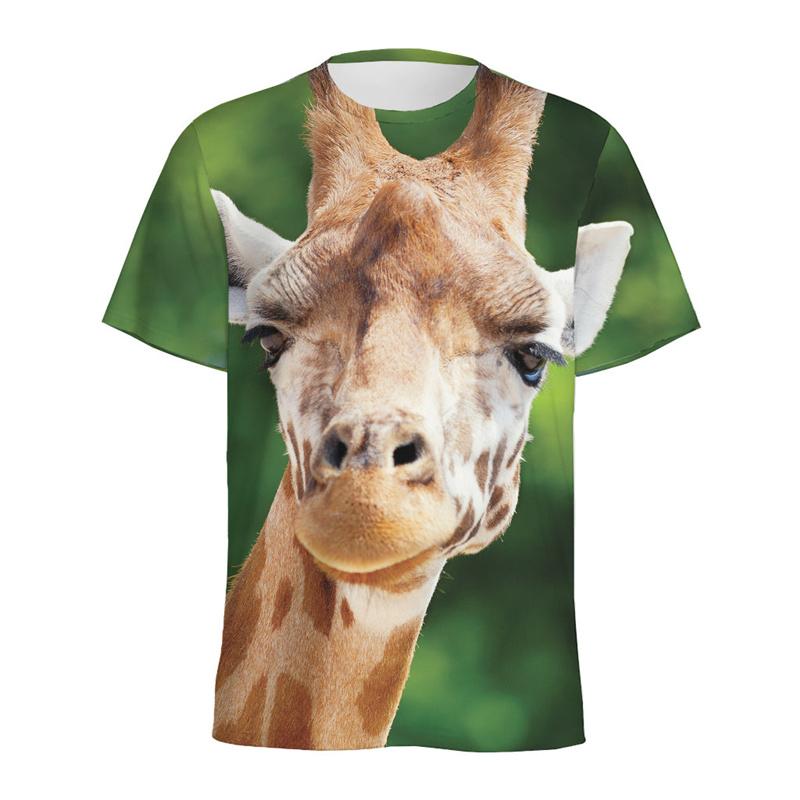 Cute Giraffe Pattern T-shirt for Boys Summer 3D Printed Animal Skin T Shirt Fashion Round Neck Short Sleeve Kids Tees Tops