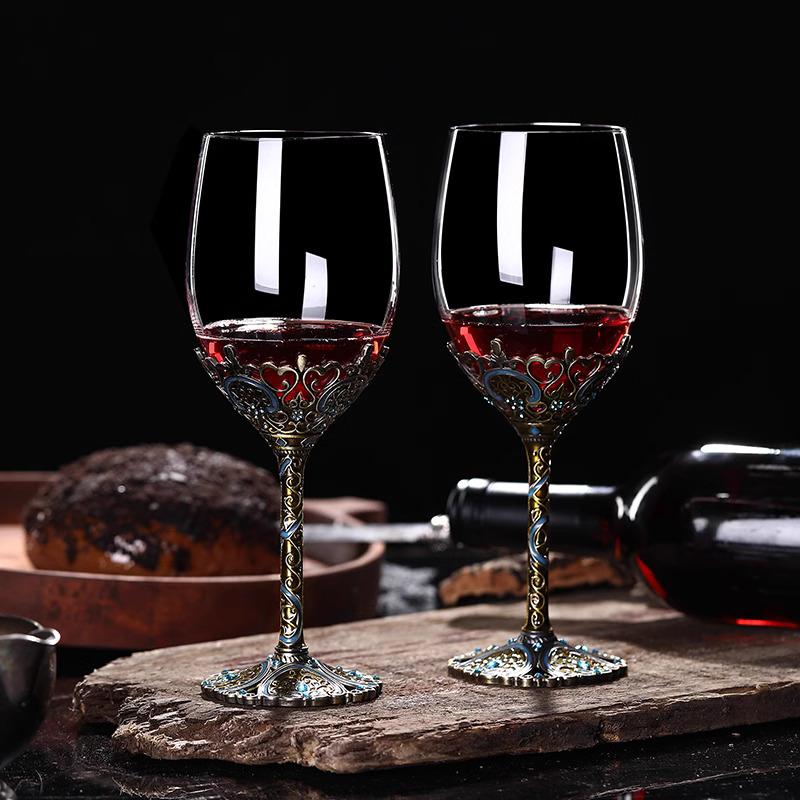 European Vintage Enamel Wine Glass Cup, Crystal Goblets, Red Wine Glasses, Cups, Wedding Gift with Gift Box, 350ml, 1 Set 350ml
