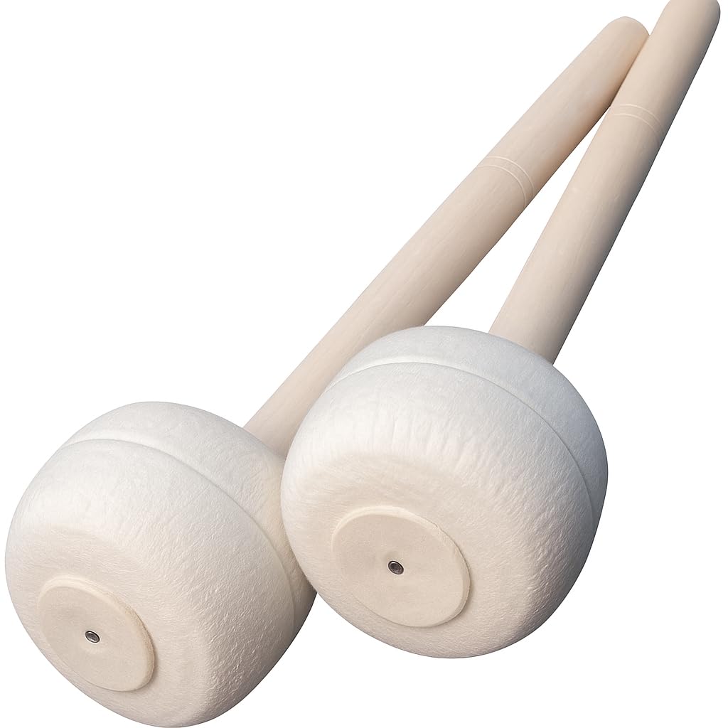 

Cobalt Planet Bass Drum Mallets, Set of 2, Felt Drumstick Mallets for Brass Band, Marching Gongs, Timpani, and Bass Drums (White, Set of 2)