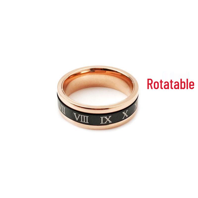 Rose Gold Roman Numeral Rotating Ring: Japanese & Korean Fashion, Non-Fading, Elegant Index Finger Design for Women
