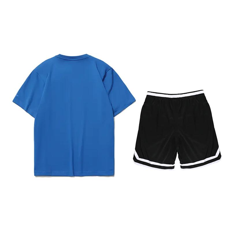 Li-Ning Letter Logo Print Loose Round Neck Short Sleeve High Waist Tied Simple Shorts Casual Sports Suit Unisex Sportswear AHSUA15-3+YAPV001-1