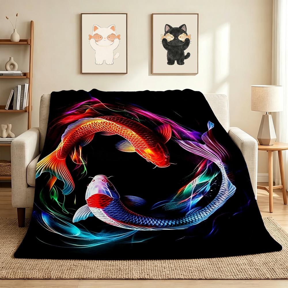 Koi Fish Flannel Blanket Throw Blanket Soft Warm Sofa Bed Camping home Decor Unique Christmas Gift C9261595