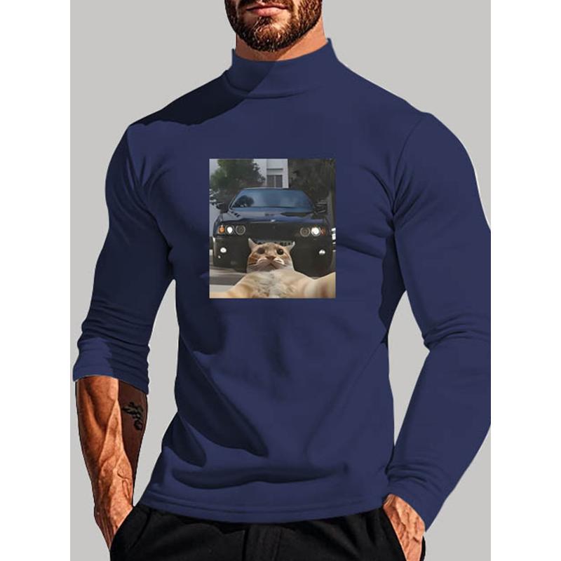 Loose Polyester Men s Mock Neck Long Sleeve, Versatile & Ideal for Office S
