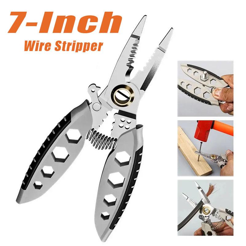 

7-дюймовый универсальный инструмент для зачистки проводов, профессиональный инструмент, электрик, обжимные плоскогубцы для зачистки проводов, кусачки для кабеля, ручной инструмент серебряный