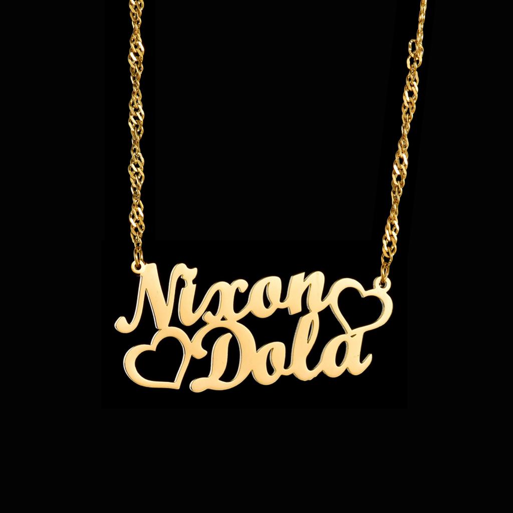 Atoztide Personalized Custom Name Necklaces Heart Wave Chain for Women Stainless Steel Collares Pendant Birthday Jewelry Gift
