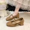 Summer new Mary Jane shoes fashionable retro versatile thick heel light mouth square head soft sole high heel small single shoes