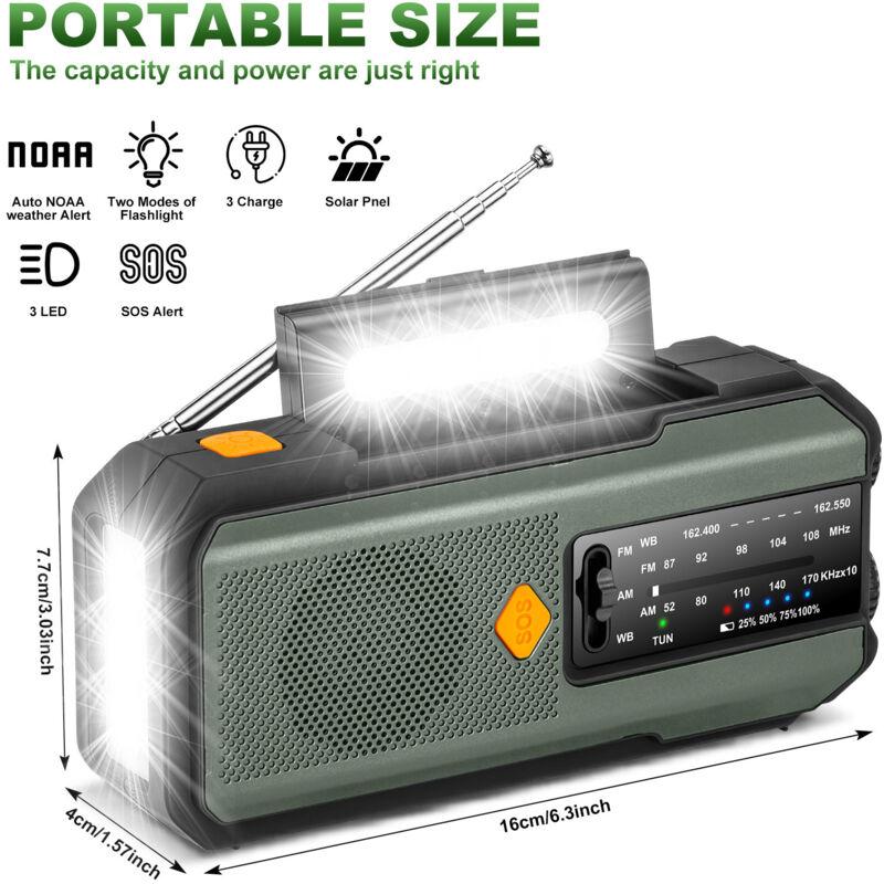 Solar Hand Crank Emergency Radio 2000/5000mAh, LED Lamp, SOS Alarm, Waterproof Power Bank for Outdoor Use