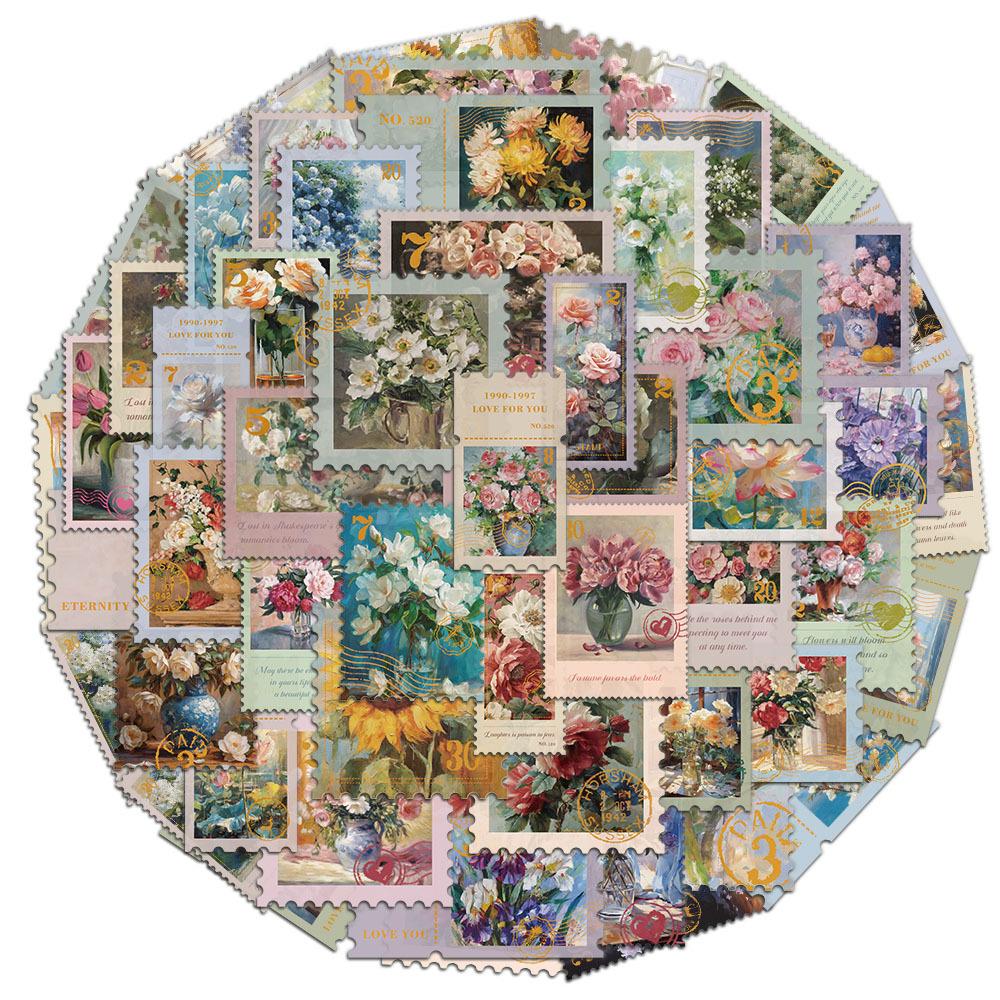 

50 Creative Floral Wind Stamps Stickers for DIY Phone Cases and Notebooks No