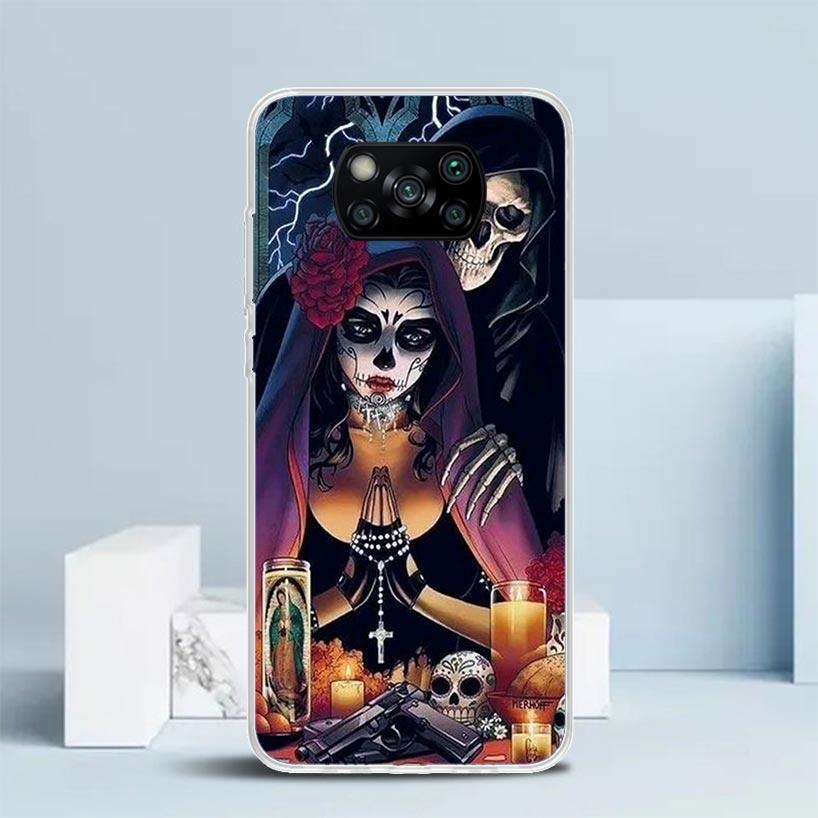 Catrina Beautiful Rose Girl Skull Phone Case For Xiaomi Poco F7 Ultra X5 X6 X7 Pro M7 Redmi 15C 15 13C 13 12C 12 10C 10 10A 9 9C