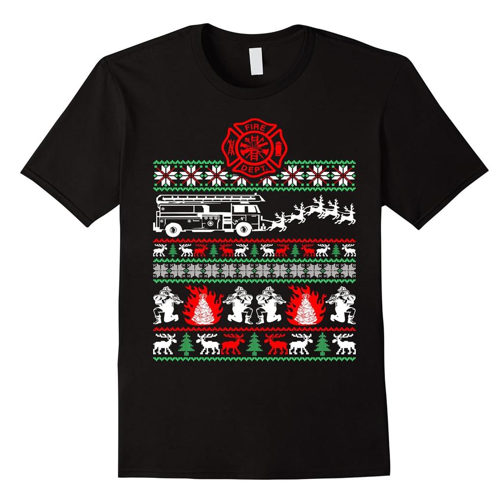 Feuerwehr Hässlicher Weihnachtspullover Feuerwehrmann T-Shirt 100% Baumwolle Rundhals Sommer Kurzarm Lässig Herren T-Shirt Größe S3XL