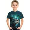 3D Wolf Printed T-shirts Fashionable Casual Short Sleeved Children's Boy T-shirts - Soft Medium Stretch Polyester Fabric Summer Relaxed Fit Clothing
