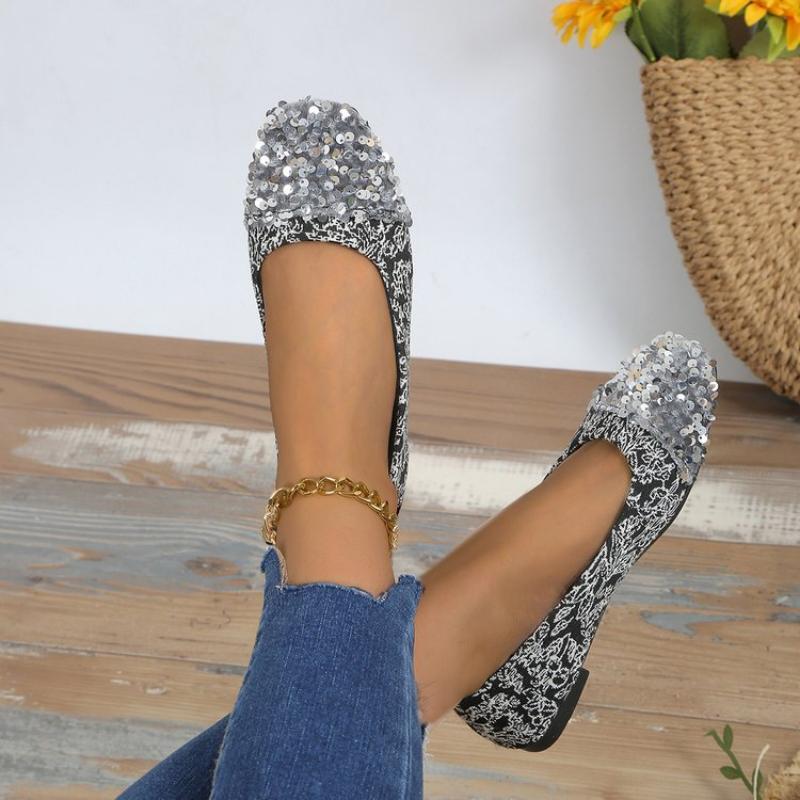 Women Flat Casual Rhinestones Shoes Women Autumn Slip-on Single Flat Shoes Breathable Lightweight Pointed Cloth Loafers Size 43