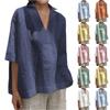 Women's Fashionable Casual Loose Fit Comfortable V Neck Shirt Versatile Three Quarter Sleeve Plus Size Top