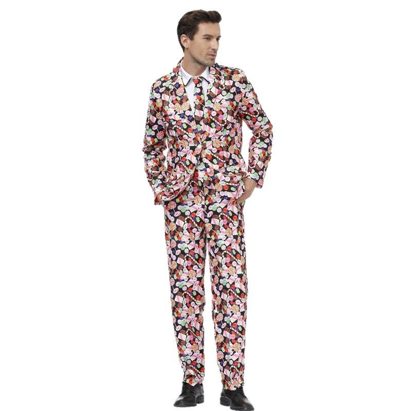 Halloween retro disco hip hop style men's print suit quality male host stage wear