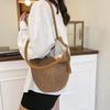Portable Bohemian Knitted Shoulder Bag Hollowed Out Solid Color Casual Woven Handbag Sweet Soft Crochet Tote Bag CLE