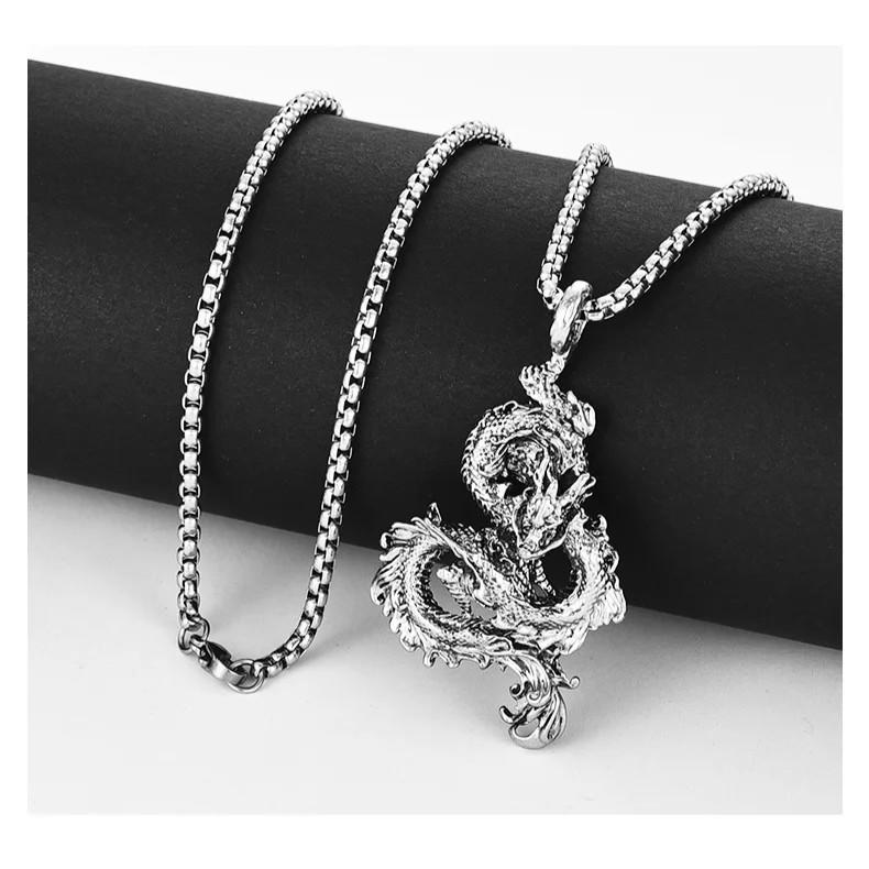 Vintage Chinese Dragon Necklace Pendant Chain Unisex Fashion Gothic Amulet Talisman Jewelry Party Gift