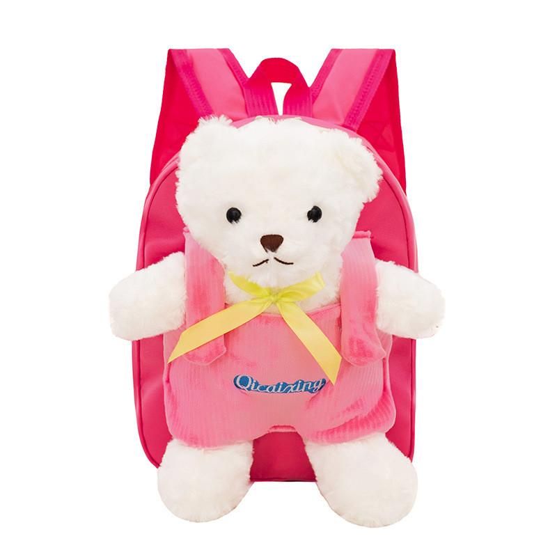 Cute Bear Plush Kids Backpack With Waterproof Nylon For Kindergarten And School Use