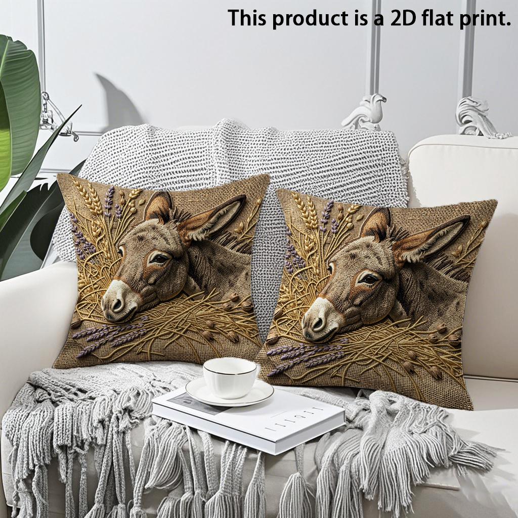 

2pcs Rustic Farmhouse Donkey Linen Throw Pillow Covers Farm Animal Wheat Lavender Decorative Cushion Cases for Sofa Couch Bed 45x45cm-2pcs