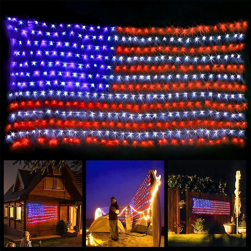 XTF2015 Led Flag Net Lights of The United States, Waterproof American Flag String Light for Christmas, Festival, Holiday, Independence Day, Memorial 6.5 FT x 3.28 FT