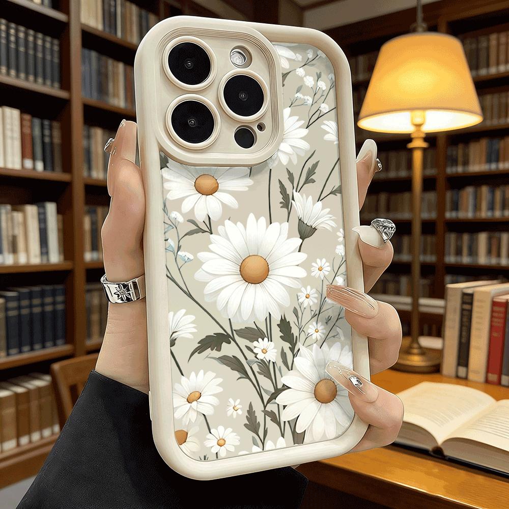 White Daisy Floral Pattern Luxury Anti-Slip TPU Phone Case For Xiaomi Redmi Note 15 14 13 12 11 10 9 Pro Full Protective Cover