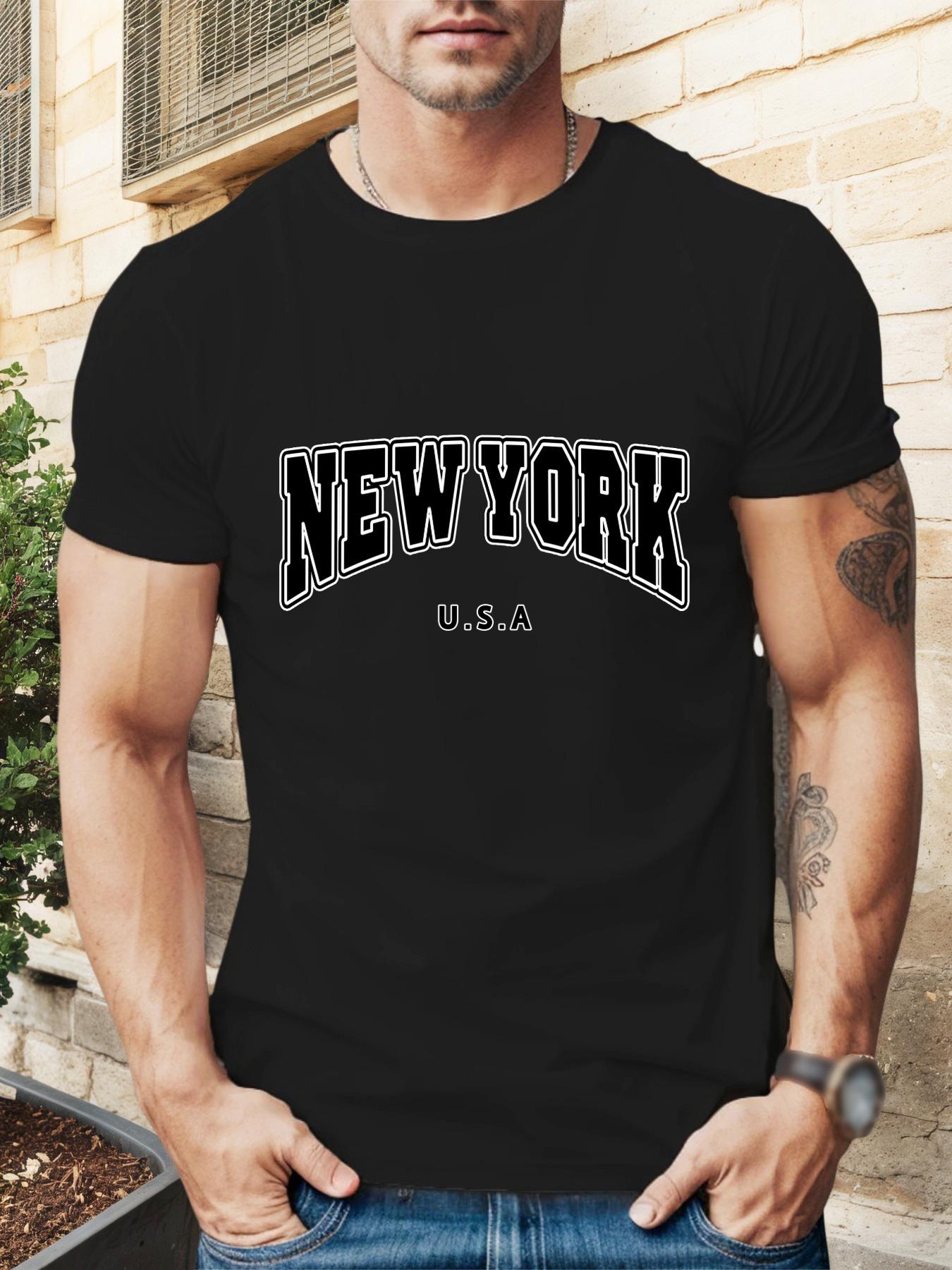 New York U.S.A.  Graphic T-shirt - Black Casual Summer Tee with Bold White Lettering XXXL