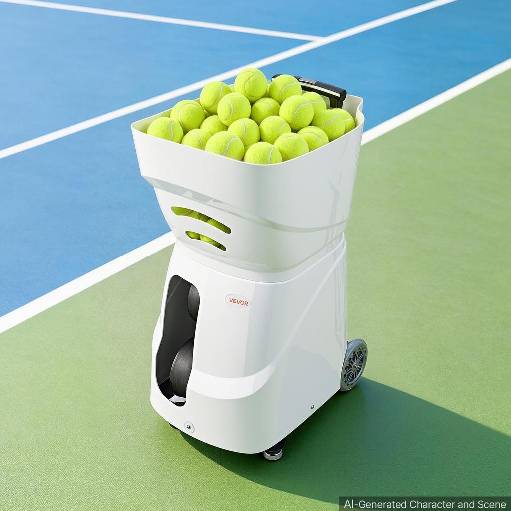 VEVOR Tennis Ball Machine Auto Portable Ball Launcher for Practice Training, with App Remote Control, 110 Ball Capacity, Spin Control