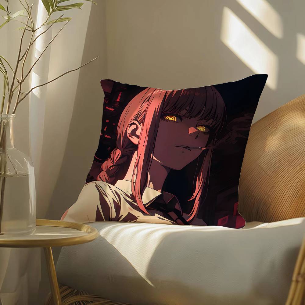 Anime Chainsaw Man Makima-Cartoon Pillow Case Silky elegant Comfort Sofa Bed  Invisible zipper Beach pillowcase