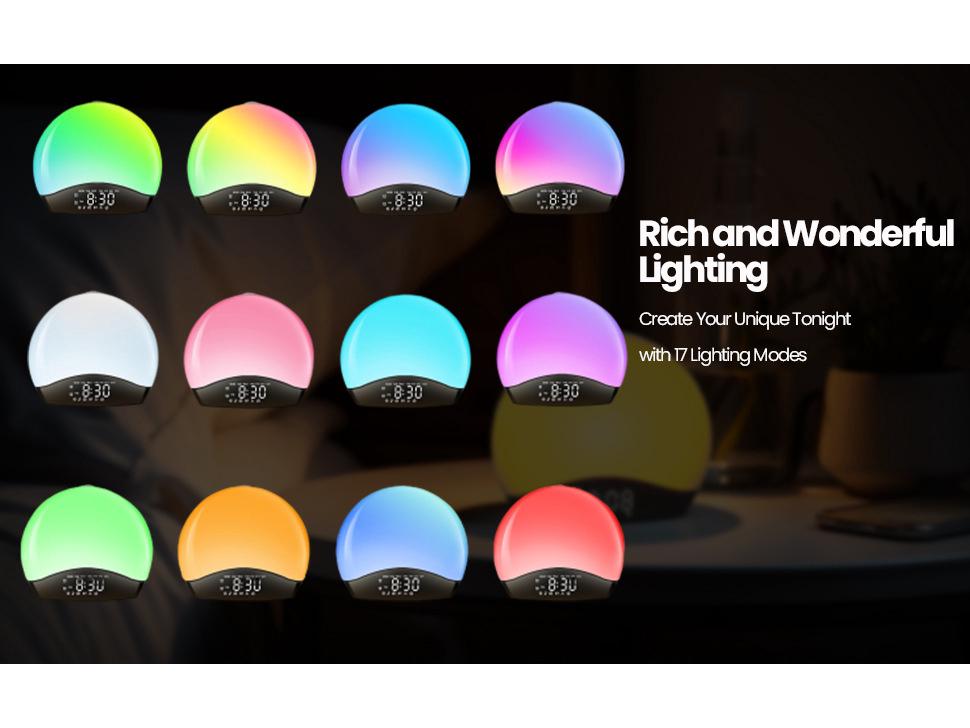 Top-Selling Bluetooth Ambient Light Alarm Clock with Sunrise Simulation and White Noise for Bedroom