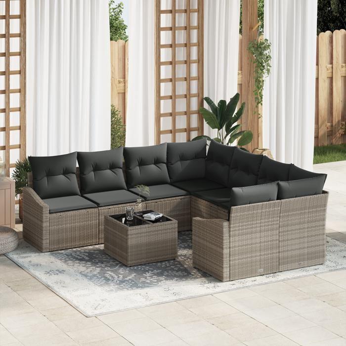 VidaXL Ensemble de canapé de jardin 9 pièces avec coussins gris clair poly rattan 3346662