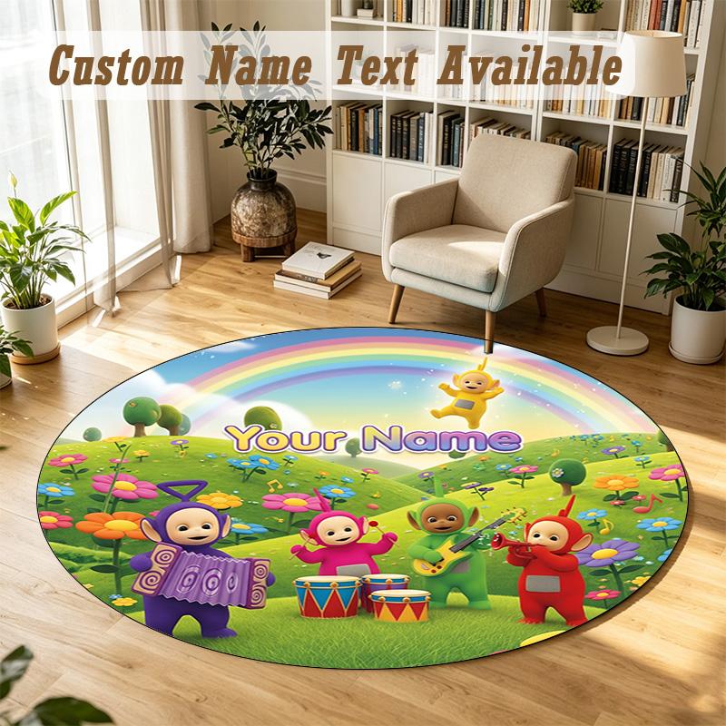 Round Rug Custom NameTeletubbies Pattern Non Slip Carpet Home Floor Decor
