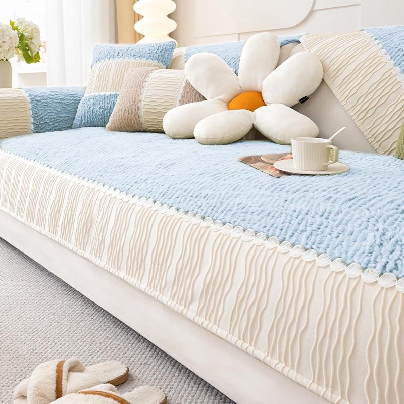 

Нескользящий чехол для дивана Sherpa для гостиной, подушка для дивана, полотенце для дивана, всесезонная защита для мебели 70*70cm светло-синий