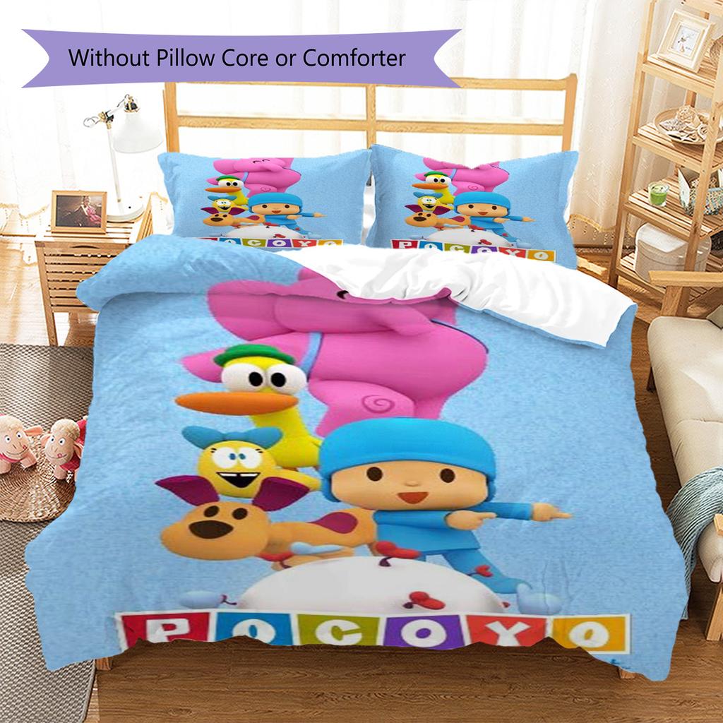 Pocoyo Cartoon Muster Bettwäsche Set Bettbezug Kissenbezug Heimdeko Geschenk (1 Bettbezug + 2 Kissenbezüge, ohne Füllung)