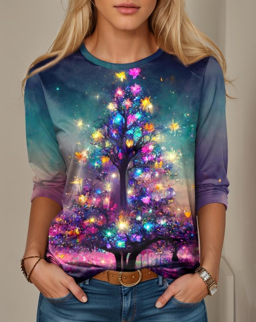 A 3D printed long-sleeved T-shirt for women, casual and fashionable